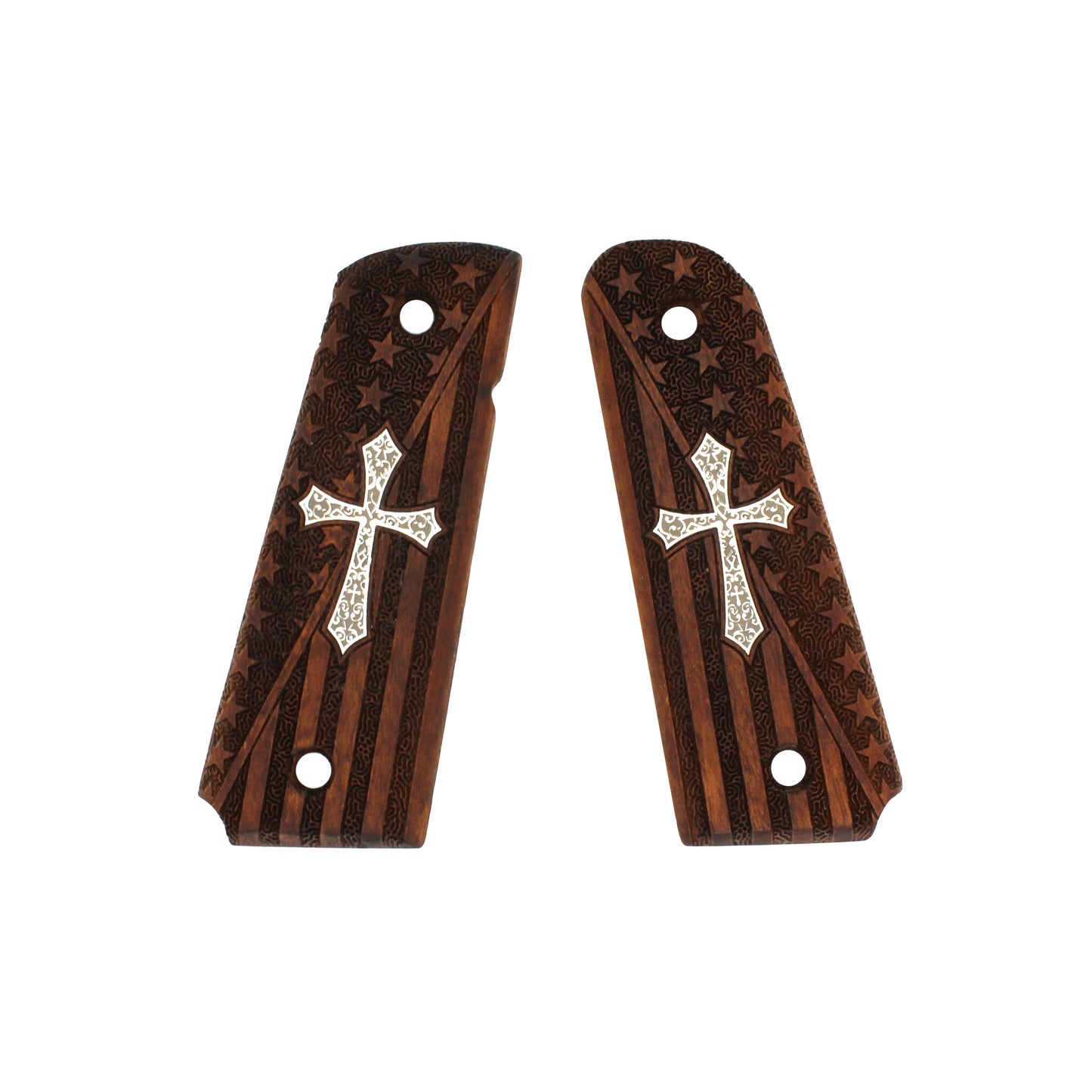 URAY 1911 Full Size CNC/Handcrafted hybrid American Flag and Christian Cross Wood Pistol Grips