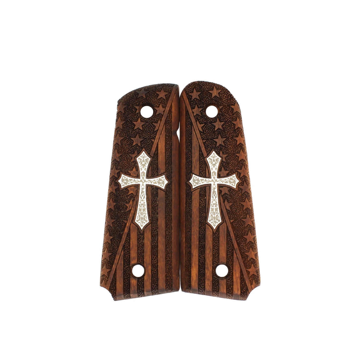 URAY 1911 Full Size CNC/Handcrafted hybrid American Flag and Christian Cross Wood Pistol Grips