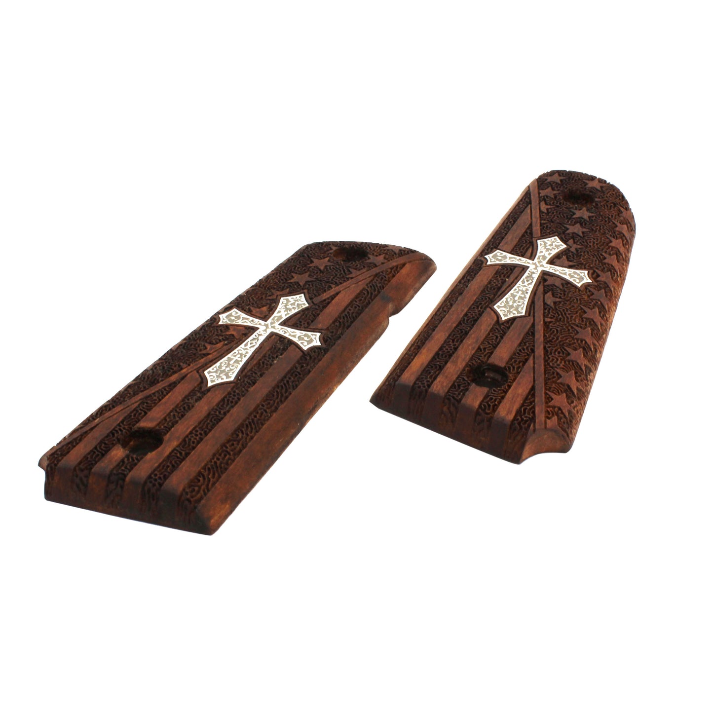 URAY 1911 Full Size CNC/Handcrafted hybrid American Flag and Christian Cross Wood Pistol Grips