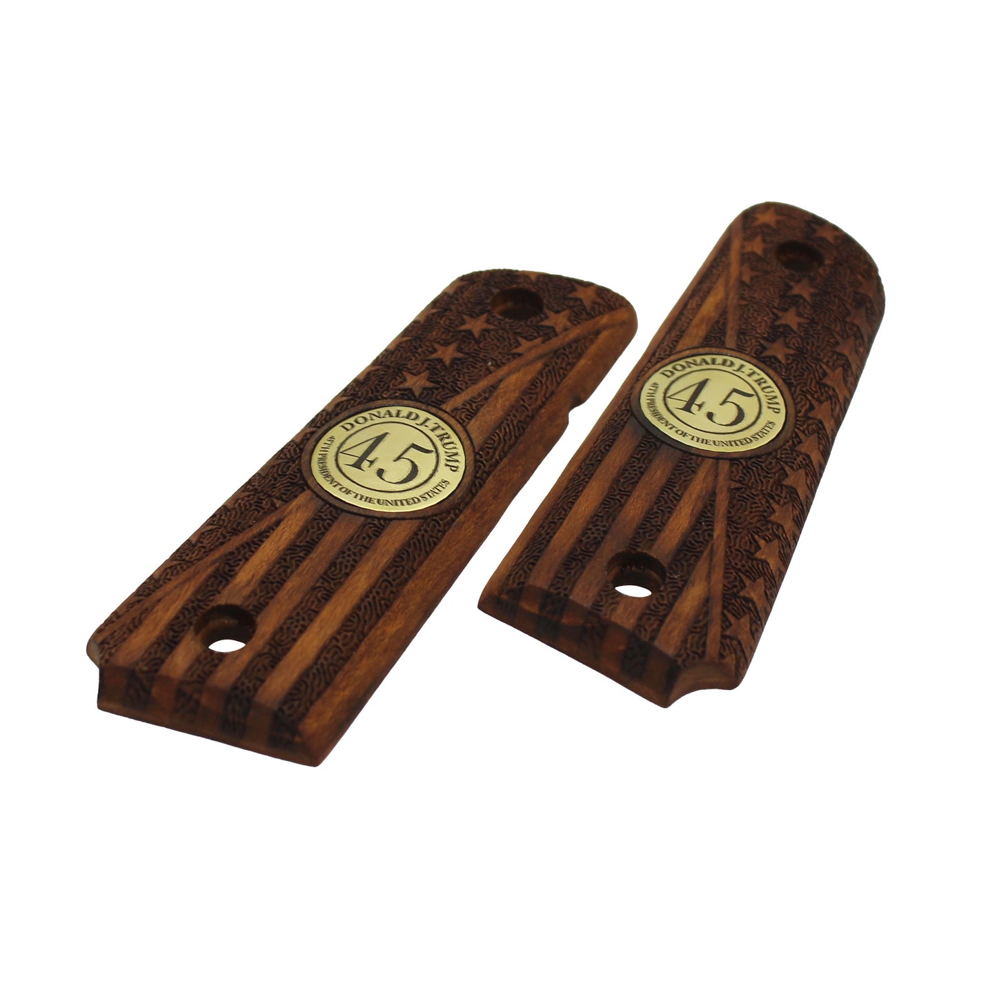URAY 1911 Full Size CNC/Handcrafted hybrid 45 Trump Medallion and Flag Wood Pistol Grips