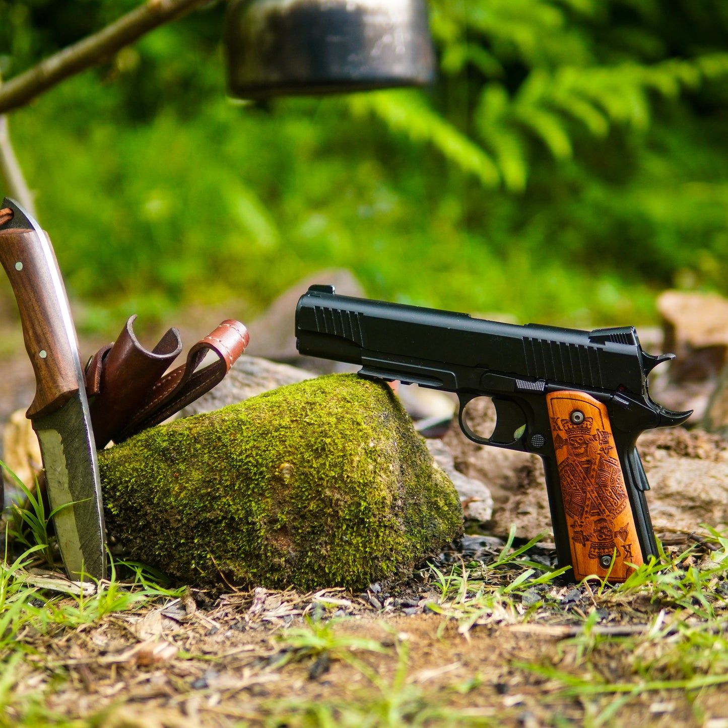 URAY 1911 Full Size Wood King of Spades Pistol Grips