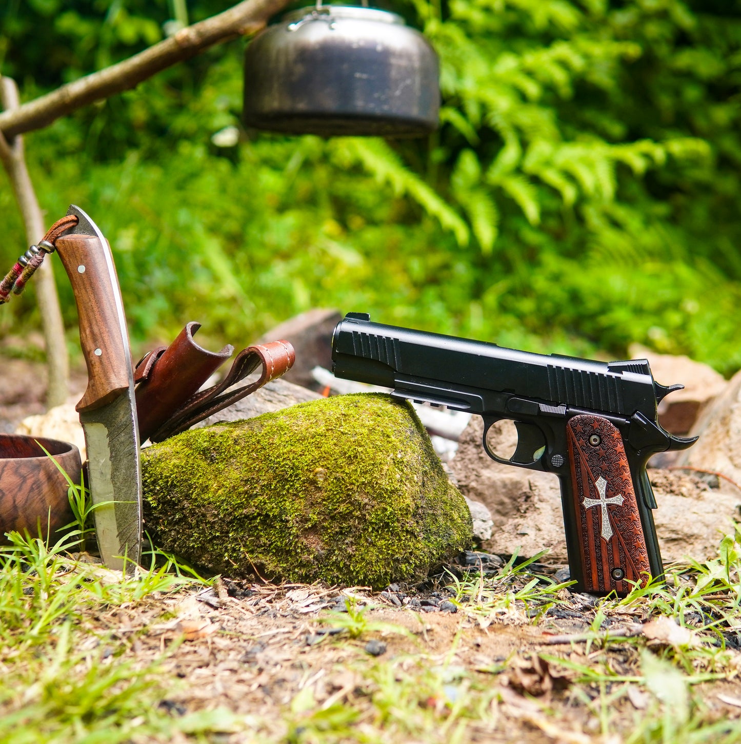 URAY 1911 Full Size CNC/Handcrafted hybrid American Flag and Christian Cross Wood Pistol Grips