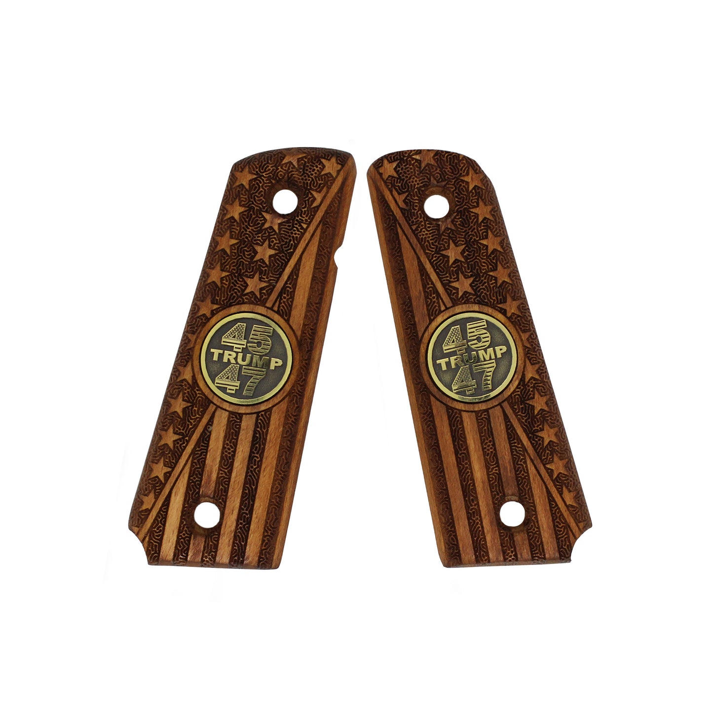 URAY 1911 Pistol Grip with 45-47 Trump Medallion and American Flag Design - Premium Pistol Grip Accessories for Colt Kimber Taurus Remington and All 1911 Models