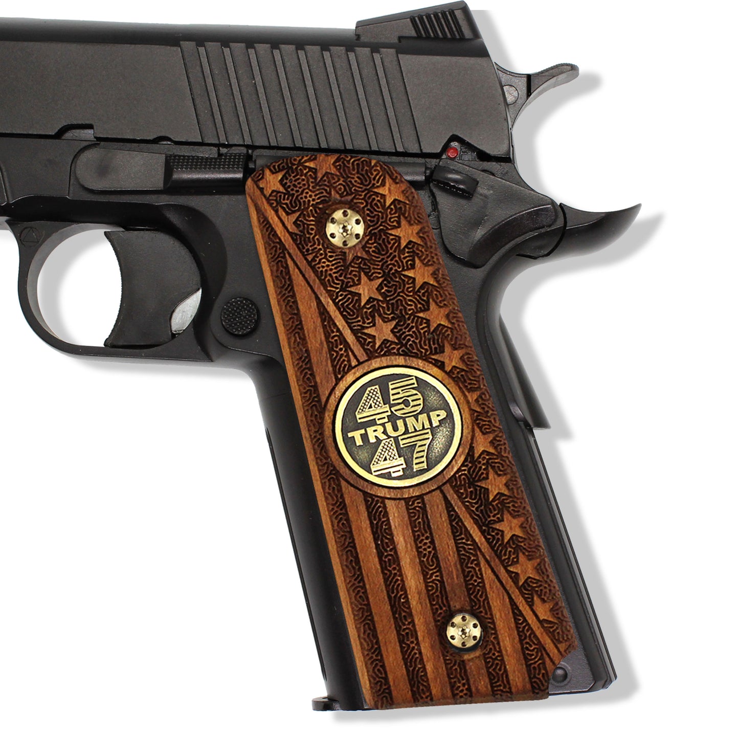 URAY 1911 Pistol Grip with 45-47 Trump Medallion and American Flag Design - Premium Pistol Grip Accessories for Colt Kimber Taurus Remington and All 1911 Models