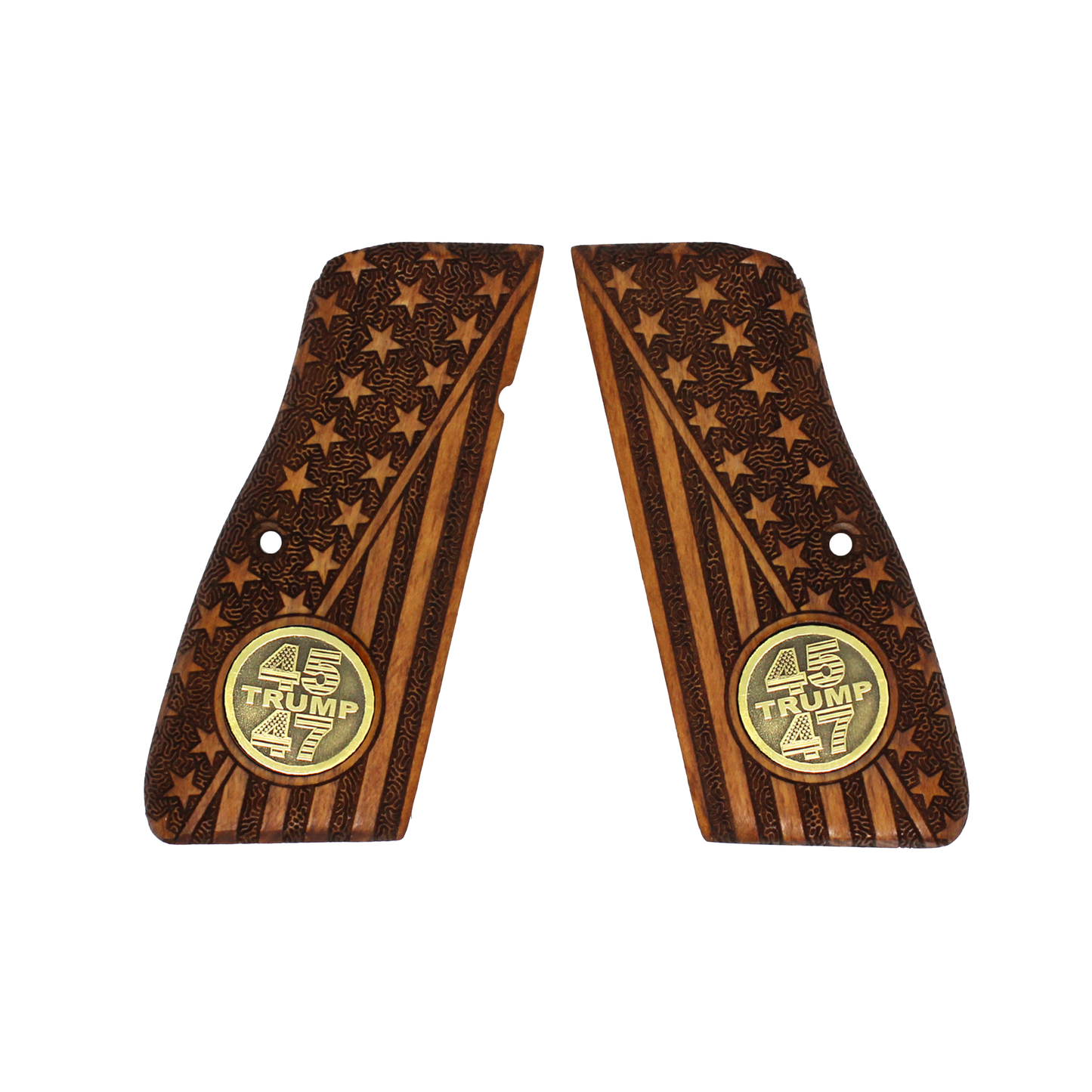 URAY Browning Hi-Power Pistol Grips with 45-47 Trump Medallion and American Flag Design - Premium Pistol Grip Accessories for Browning Hi Power MK1 MK2 MK3 and T Series