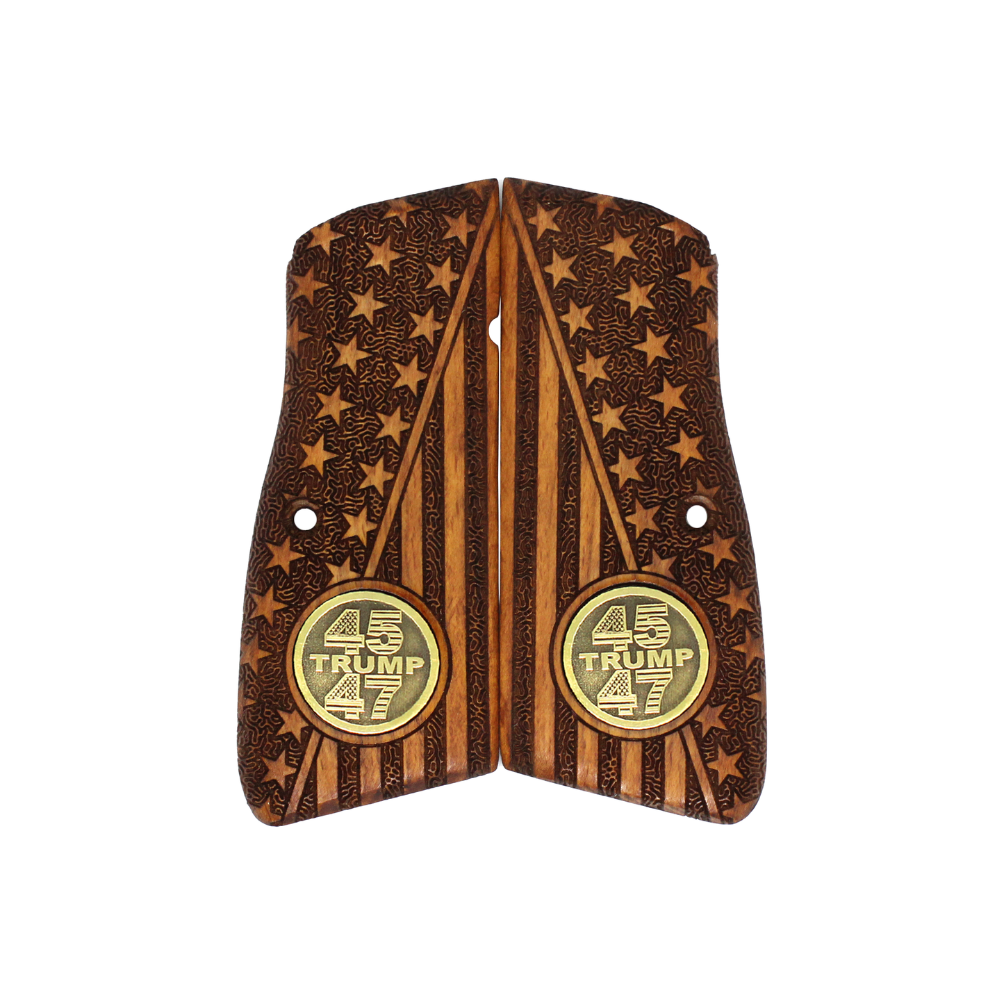 URAY Browning Hi-Power Pistol Grips with 45-47 Trump Medallion and American Flag Design - Premium Pistol Grip Accessories for Browning Hi Power MK1 MK2 MK3 and T Series