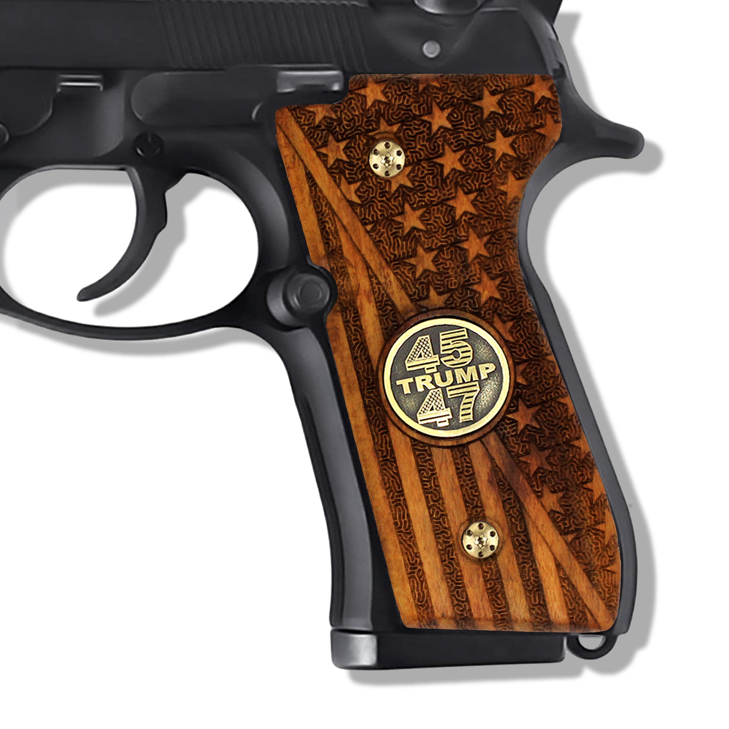 URAY Beretta 92/96 Full Size Pistol Grip with 45-47 Trump Medallion and American Flag Design - Premium Pistol Grip Accessories for Beretta 92/96 Models