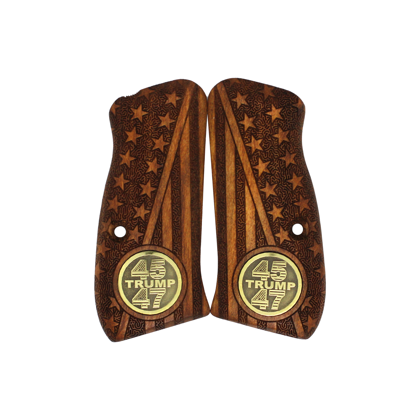 URAY CZ 75 Compact Wood Pistol Grip with 45-47 Trump Medallion and American Flag Design - Premium Gun Grip Accessories for CZ 75 Compact