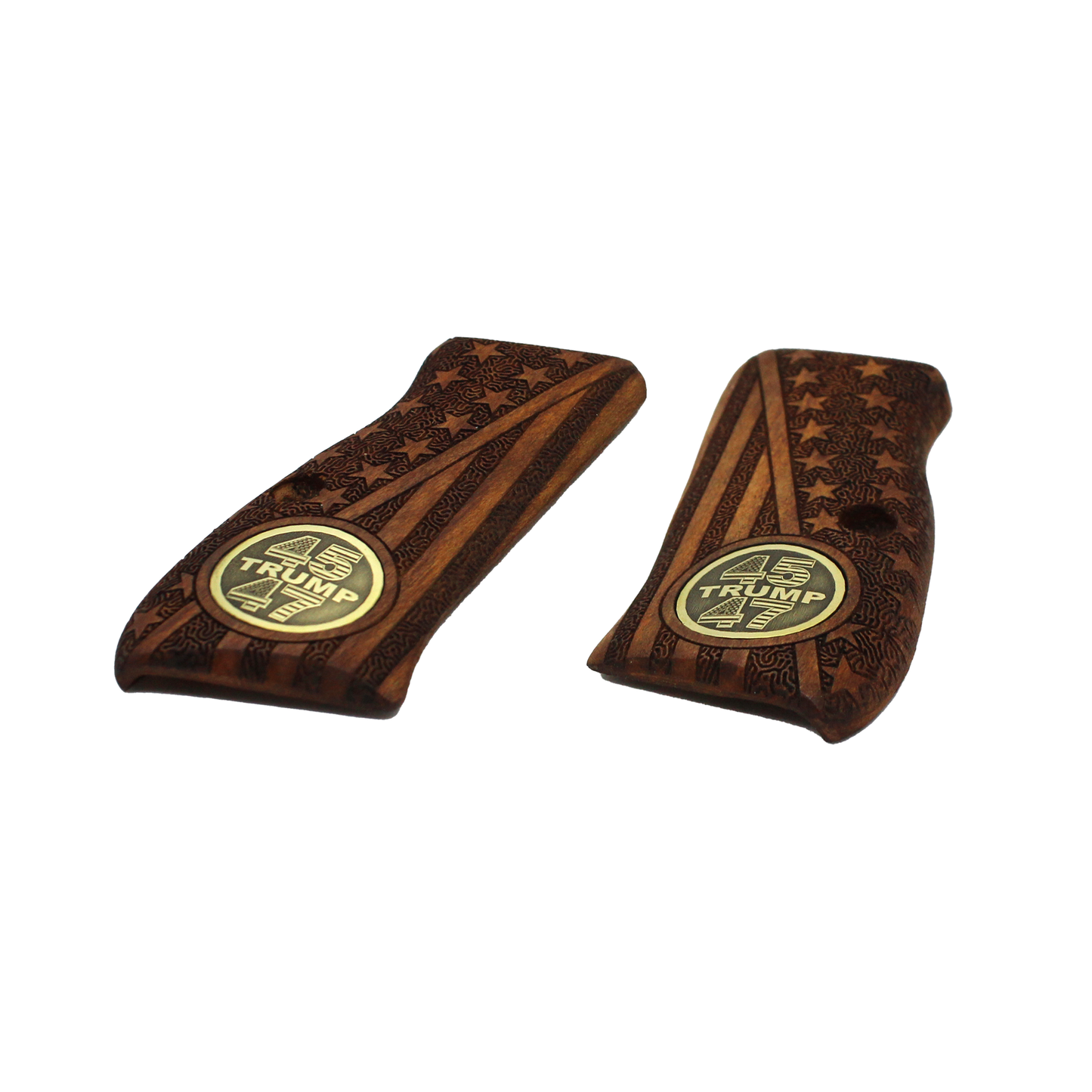 URAY CZ 75 Compact Wood Pistol Grip with 45-47 Trump Medallion and American Flag Design - Premium Gun Grip Accessories for CZ 75 Compact