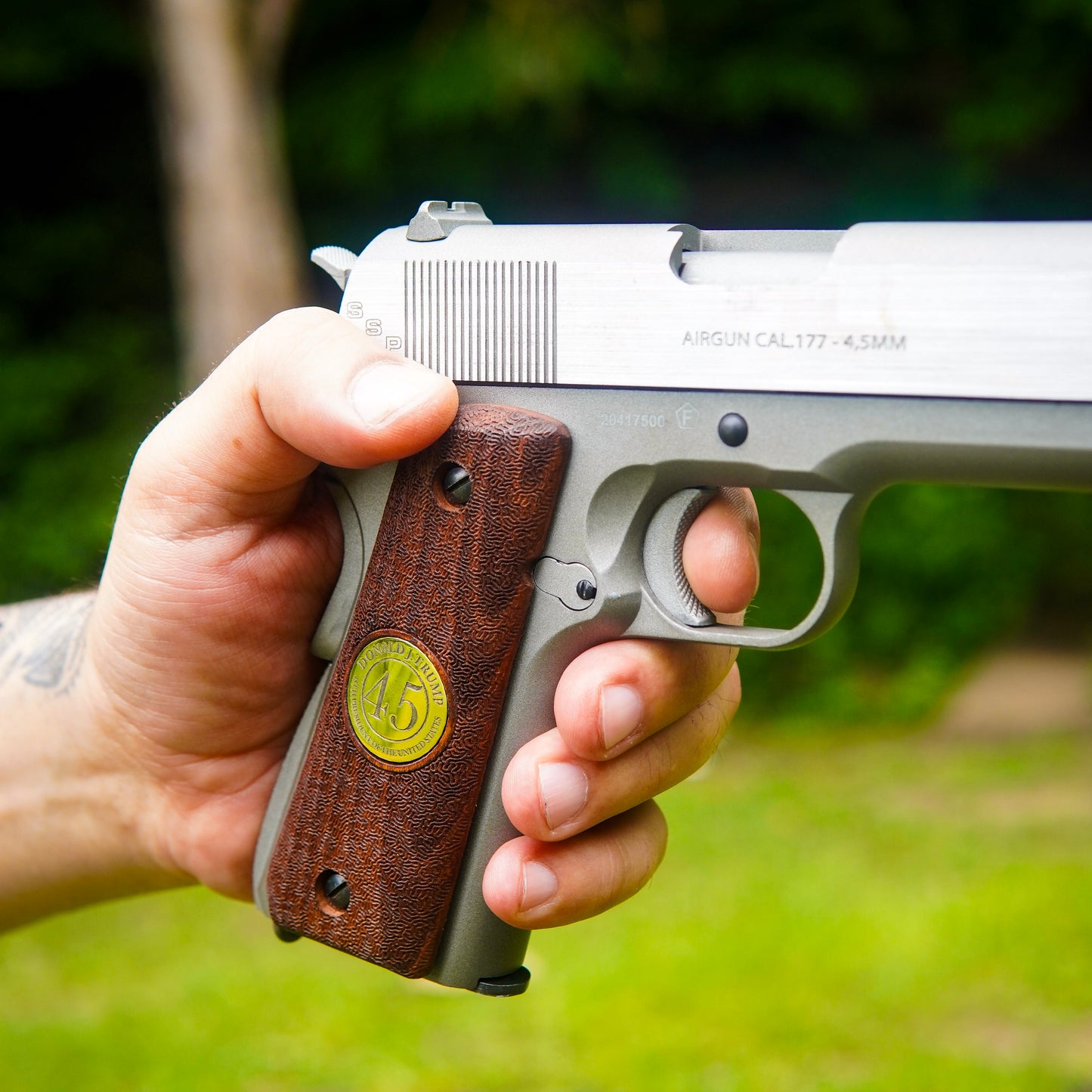 URAY 1911 Full Size Super Quality CNC/Handcrafted hybrid 45 Trump Medallion Wood Pistol Grips