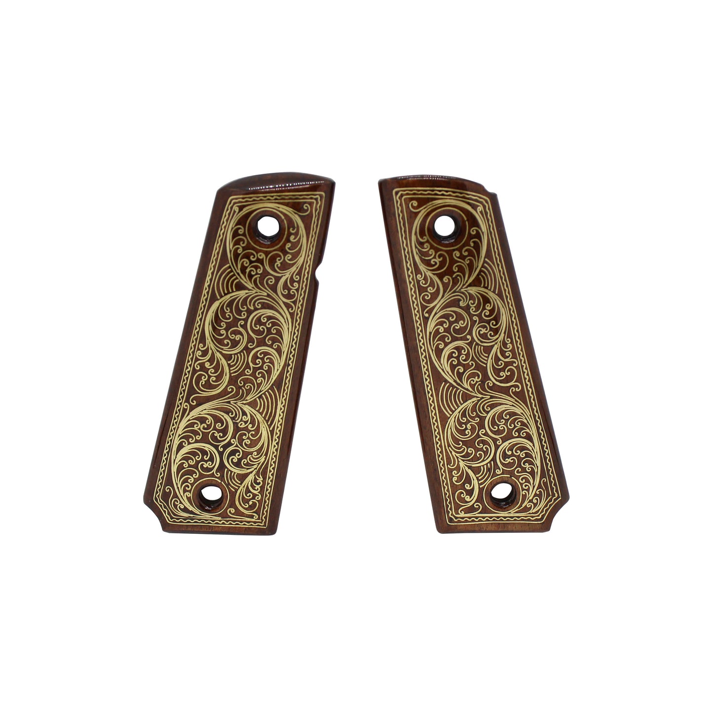 URAY 1911 Full Size Handcrafted Brass Inlaid Wood Pistol Grips