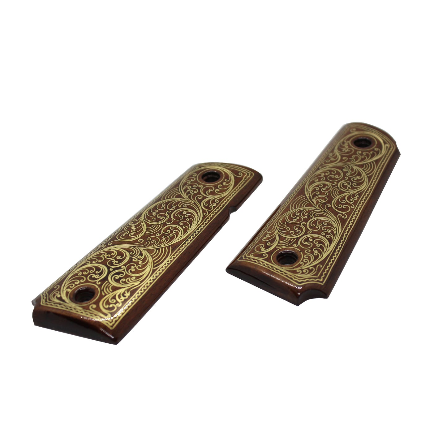 URAY 1911 Full Size Handcrafted Brass Inlaid Wood Pistol Grips