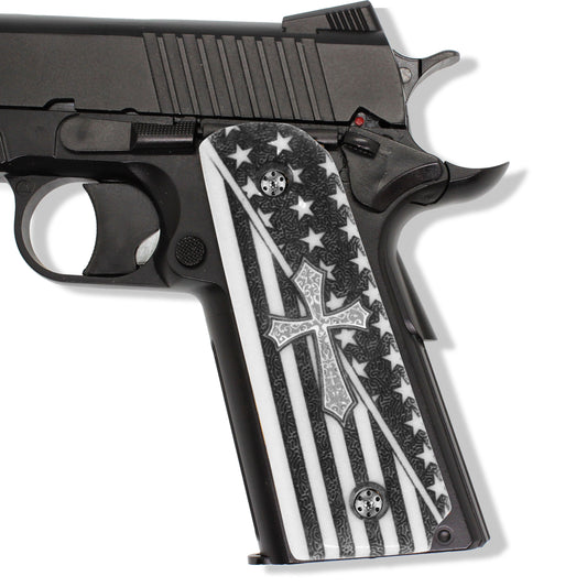 URAY 1911 Full Size Acrylic Plexi American Flag and Christian Cross Pistol Grips