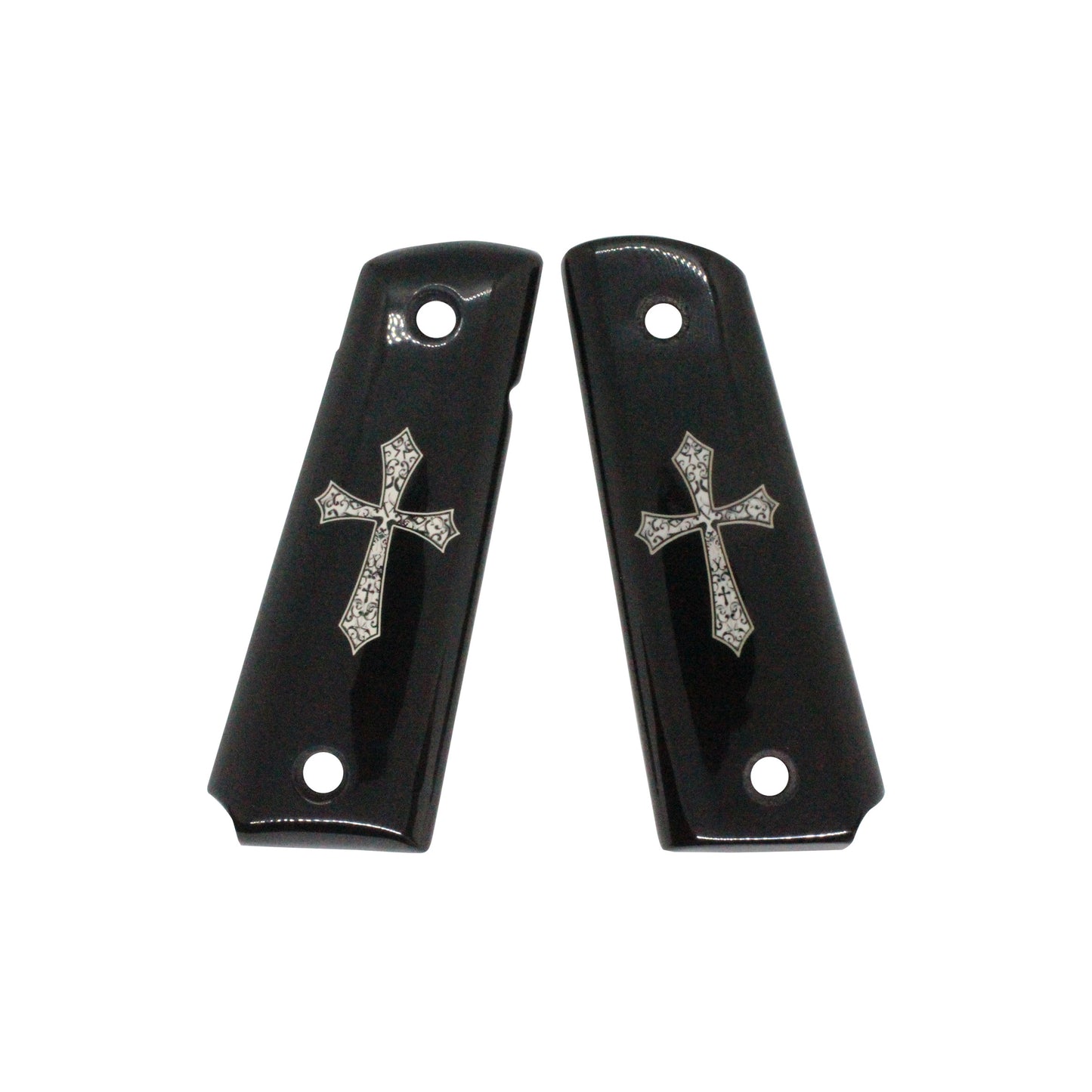 URAY 1911 Full Size Black Acrylic Plexi and Christian Cross Pistol Grips