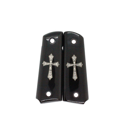 URAY 1911 Full Size Black Acrylic Plexi and Christian Cross Pistol Grips