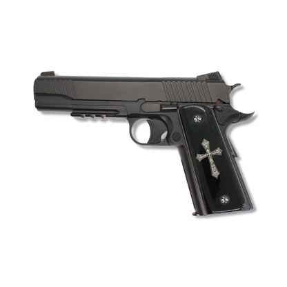 URAY 1911 Full Size Black Acrylic Plexi and Christian Cross Pistol Grips