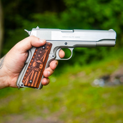 URAY 1911 Empuñaduras de pistola de madera con logotipo de la NRA y bandera de EE. UU., tamaño completo, súper calidad