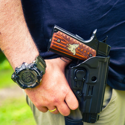 URAY 1911 Empuñaduras de pistola híbridas hechas a mano/CNC de gran calidad de tamaño completo con bandera estadounidense y águila americana