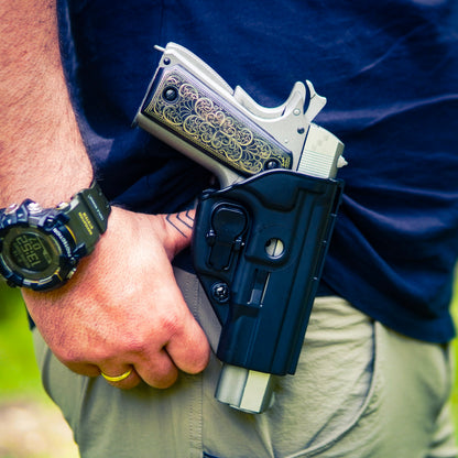 URAY 1911 Empuñaduras de pistola de madera con incrustaciones de alpaca y plata alemana hechas a mano de tamaño completo