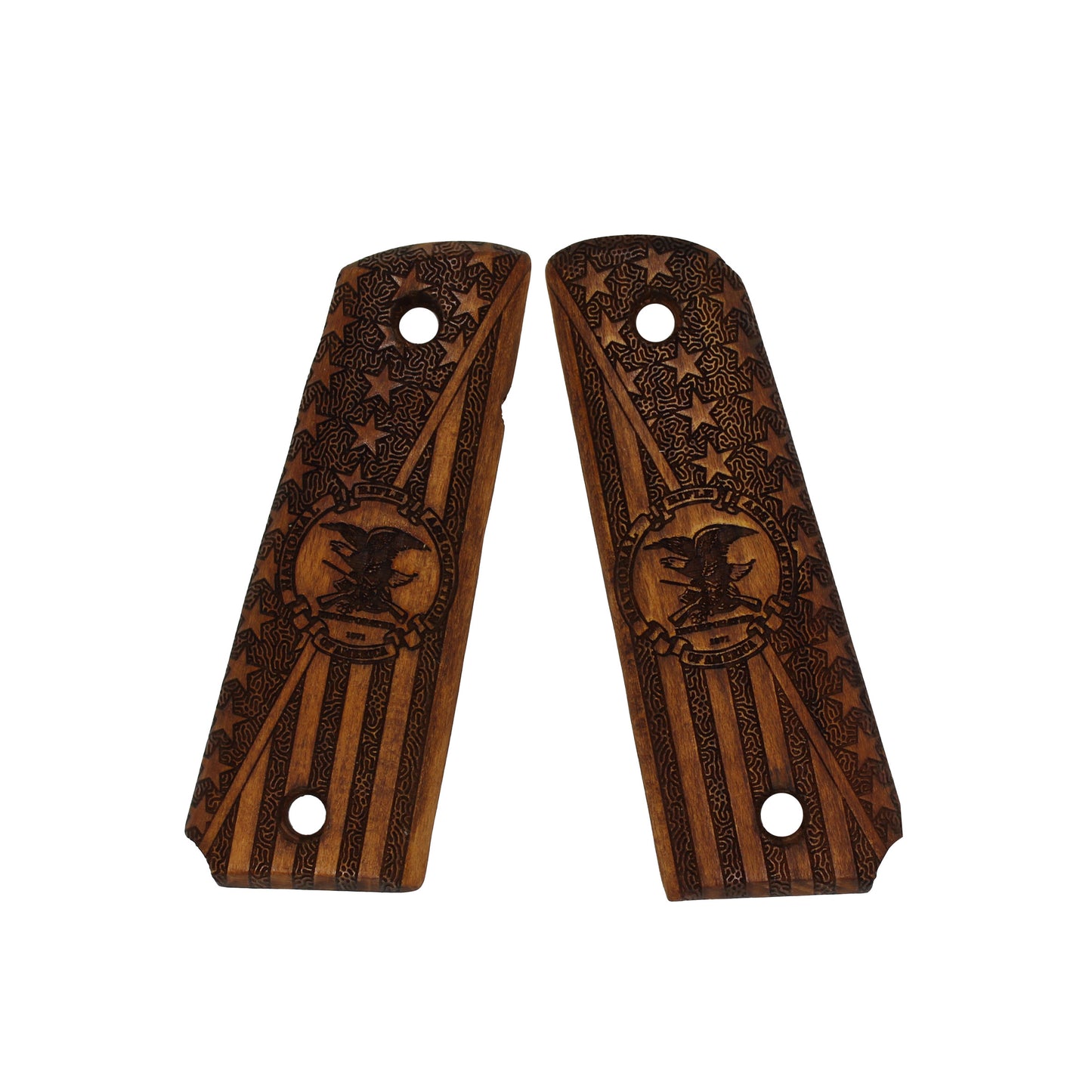 URAY 1911 Full Size Super Quality NRA Logo and USA Flag Wood Pistol Grips