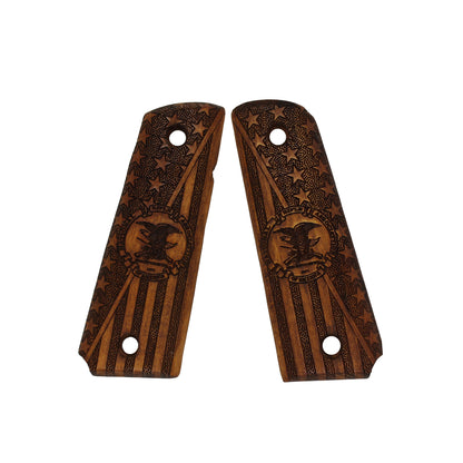 URAY 1911 Full Size Super Quality NRA Logo and USA Flag Wood Pistol Grips