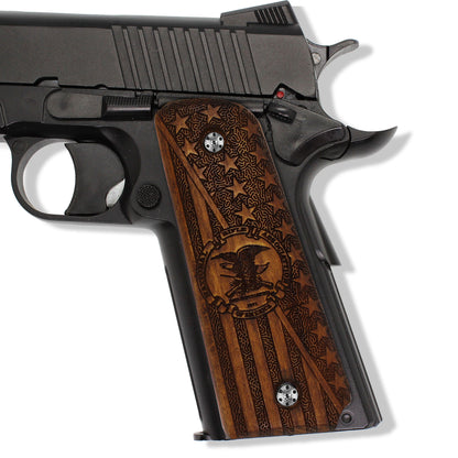 URAY 1911 Full Size Super Quality NRA Logo and USA Flag Wood Pistol Grips