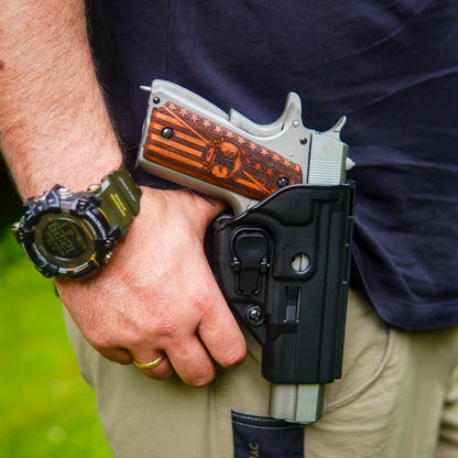 URAY 1911 Empuñaduras de pistola de madera con logotipo de la NRA y bandera de EE. UU., tamaño completo, súper calidad