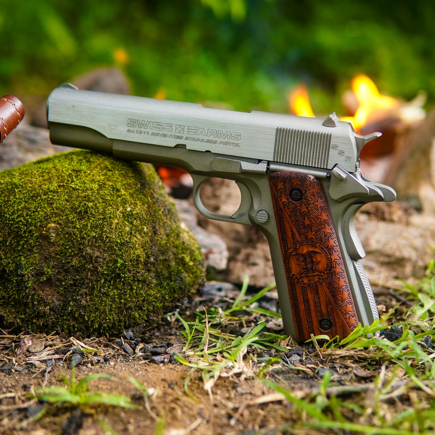 URAY 1911 Empuñaduras de pistola de madera con logotipo de la NRA y bandera de EE. UU., tamaño completo, súper calidad