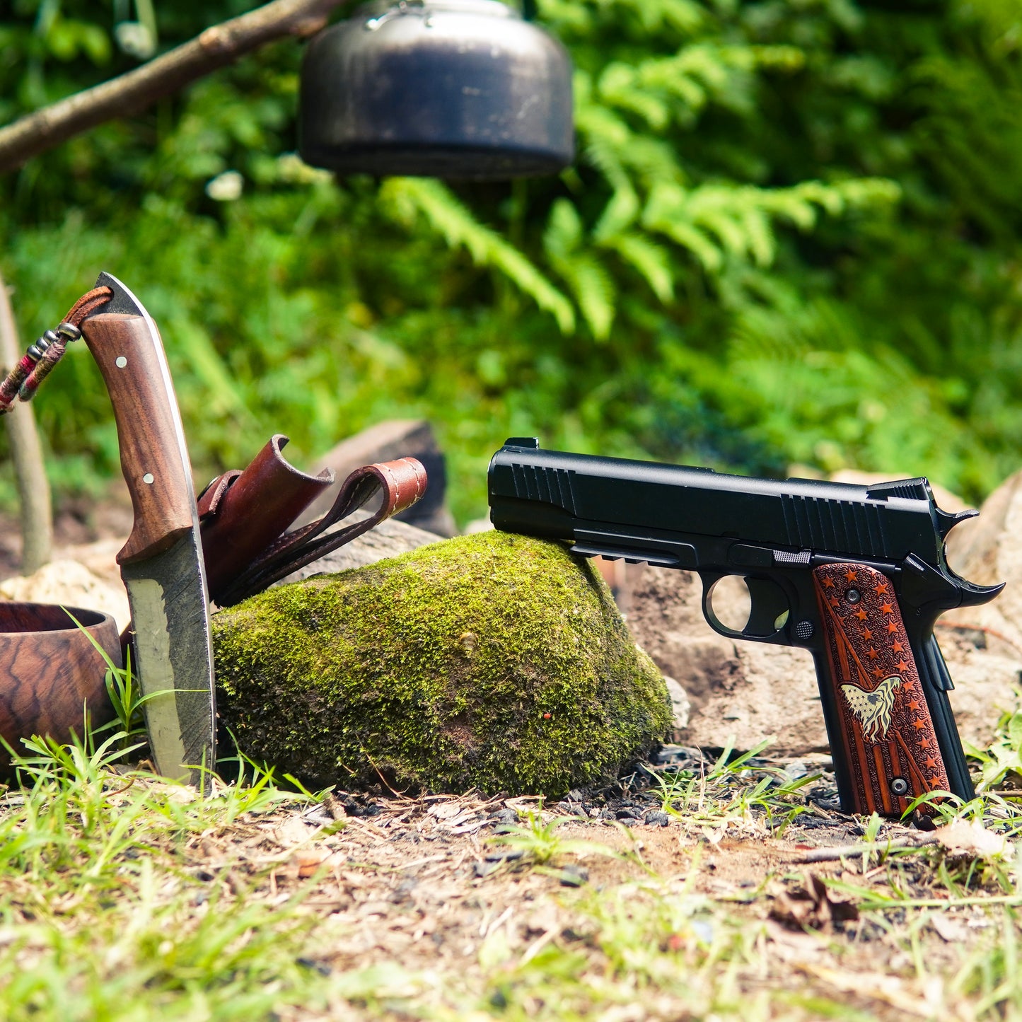 URAY 1911 Empuñaduras de pistola híbridas hechas a mano/CNC de gran calidad de tamaño completo con bandera estadounidense y águila americana