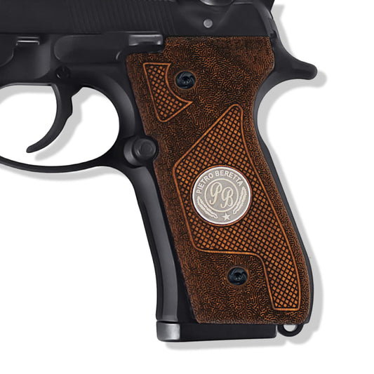 URAY Beretta 92/96 Tamaño completo Madera Super calidad CNC/Diseño superior híbrido hecho a mano con empuñaduras de pistola con medallón únicas 