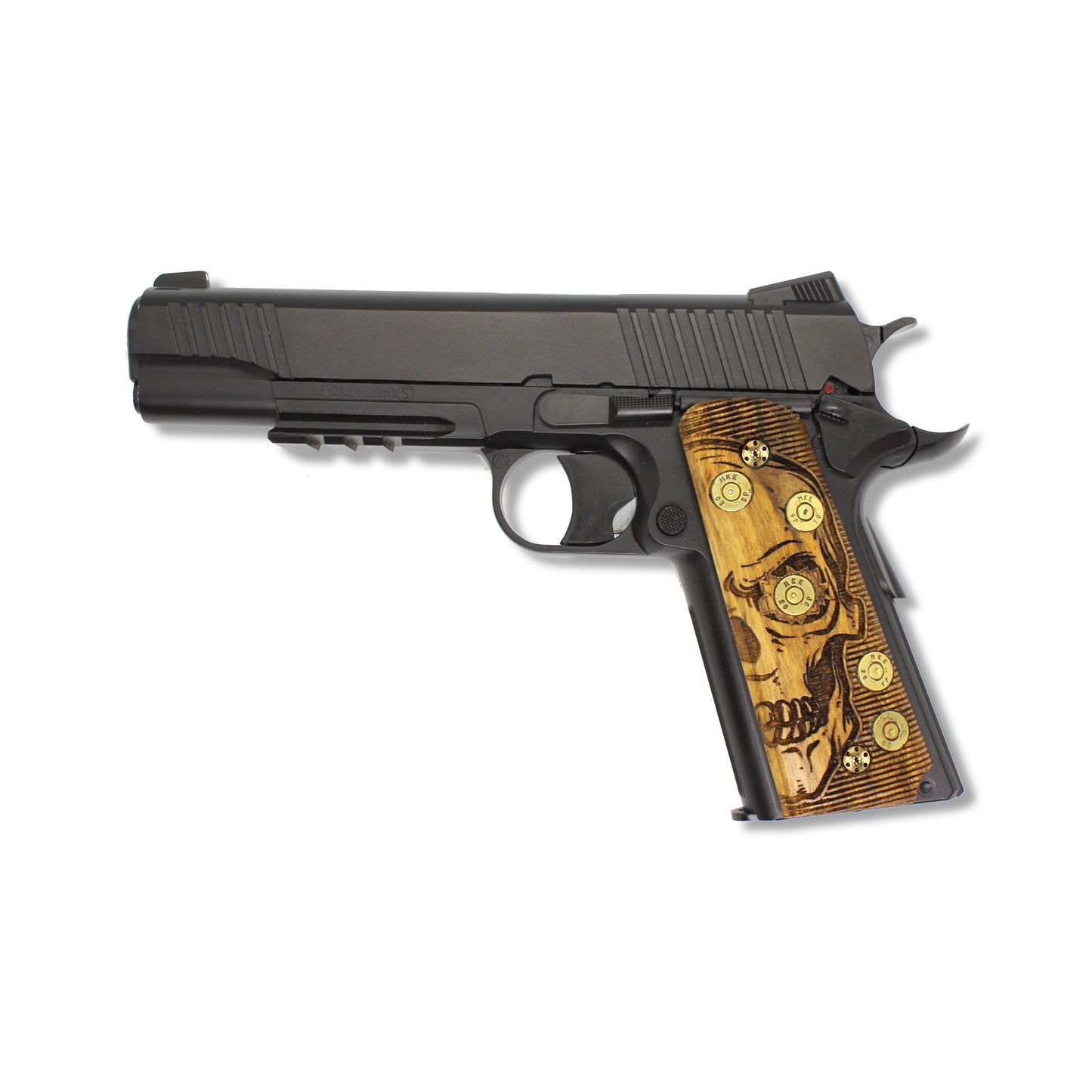 URAY 1911 Full Size Walnut Grips – Real Bullet Inlay & CNC Skull Carving – Handmade by Uray Pistol Grips – Unique Artisan Craft