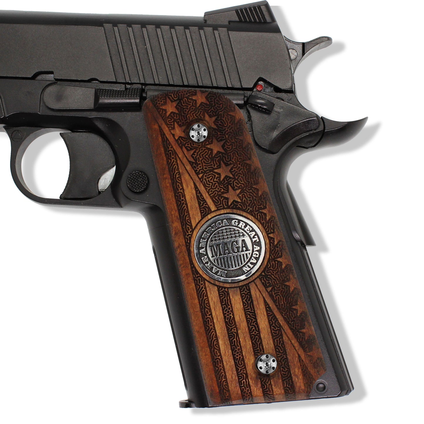 URAY 1911 Pistol Grip with MAGA Medallion and American Flag Design - Premium Pistol Grip Accessories for Colt Kimber Taurus Remington and All 1911 Models