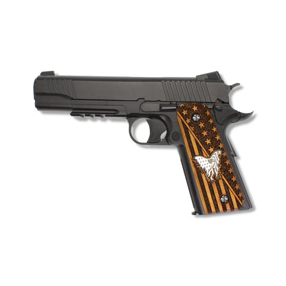 URAY 1911 Empuñaduras de pistola híbridas hechas a mano/CNC de gran calidad de tamaño completo con bandera estadounidense y águila americana