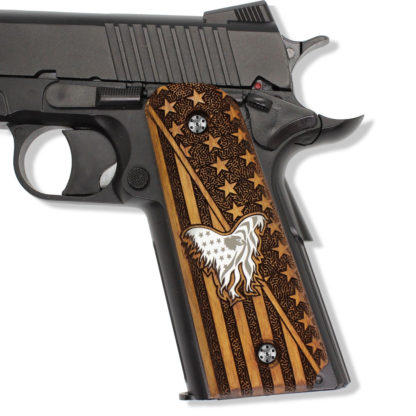 URAY 1911 Empuñaduras de pistola híbridas hechas a mano/CNC de gran calidad de tamaño completo con bandera estadounidense y águila americana