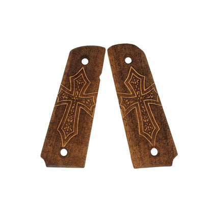 URAY 1911 Full Size Wood Christian Cross Pistol Grips