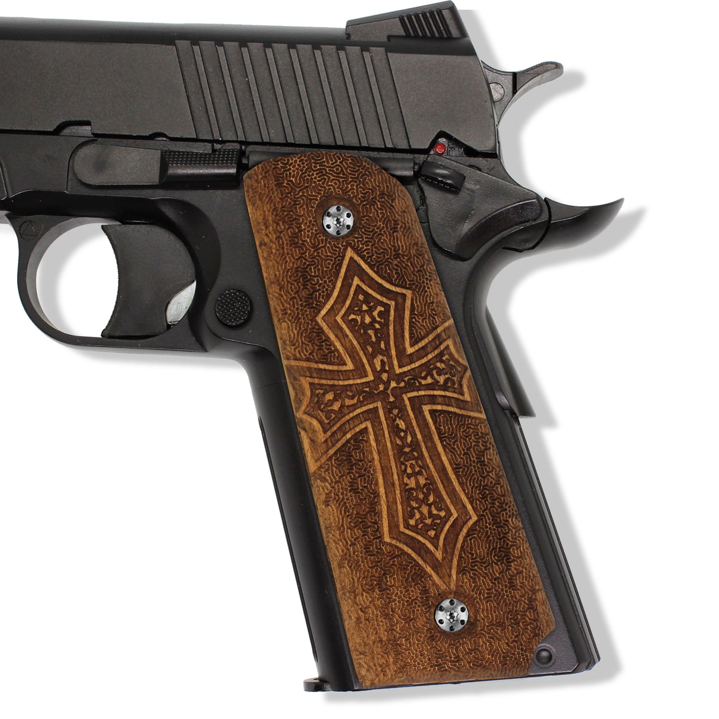 URAY 1911 Empuñaduras de pistola con cruz cristiana de madera de tamaño completo