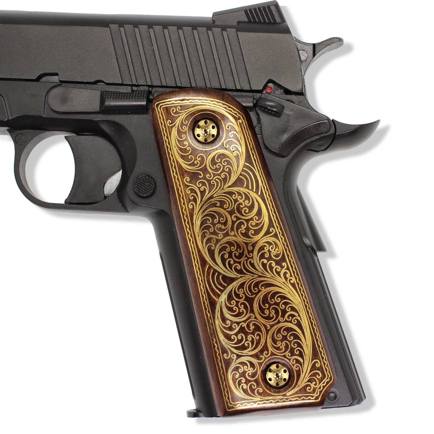 URAY 1911 Full Size Handcrafted Brass Inlaid Wood Pistol Grips